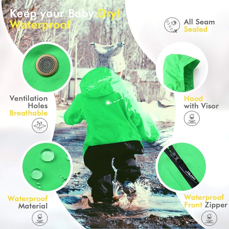 HAPIU Kids Toddler Rain Suit Muddy Buddy Waterproof Coverall,Green,5T,Original - Image 2